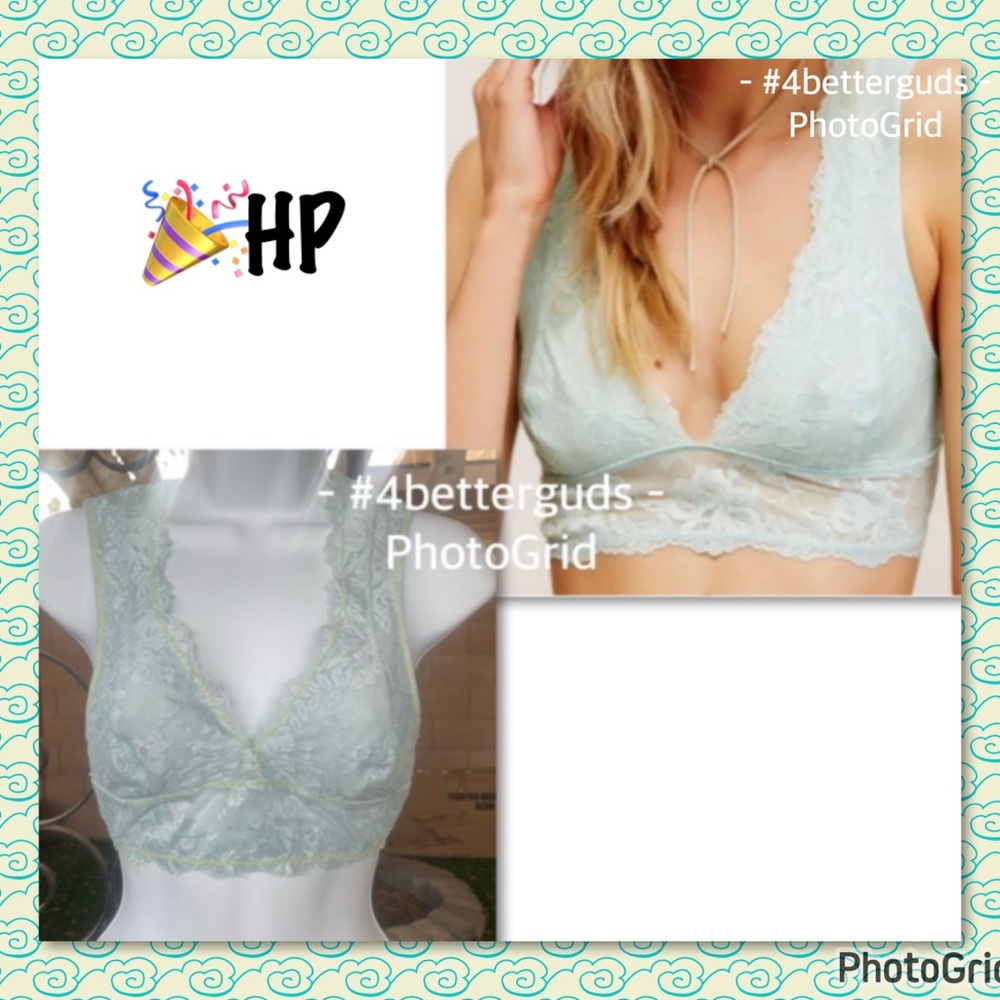 FP Intimately Free People Gallon Lace Deep V-neck Bralette Misty Mint XS TP